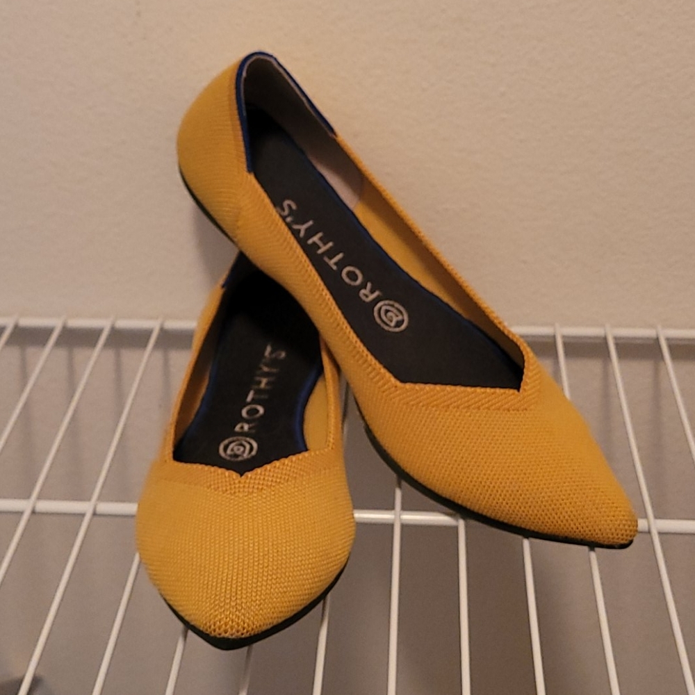 Rothy's yellow flats eco-friendly and washable!